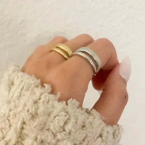 925 Sterling Silver Dainty Minimalist Ring Stackable Double Layer Ring Band - Picture 6 of 8